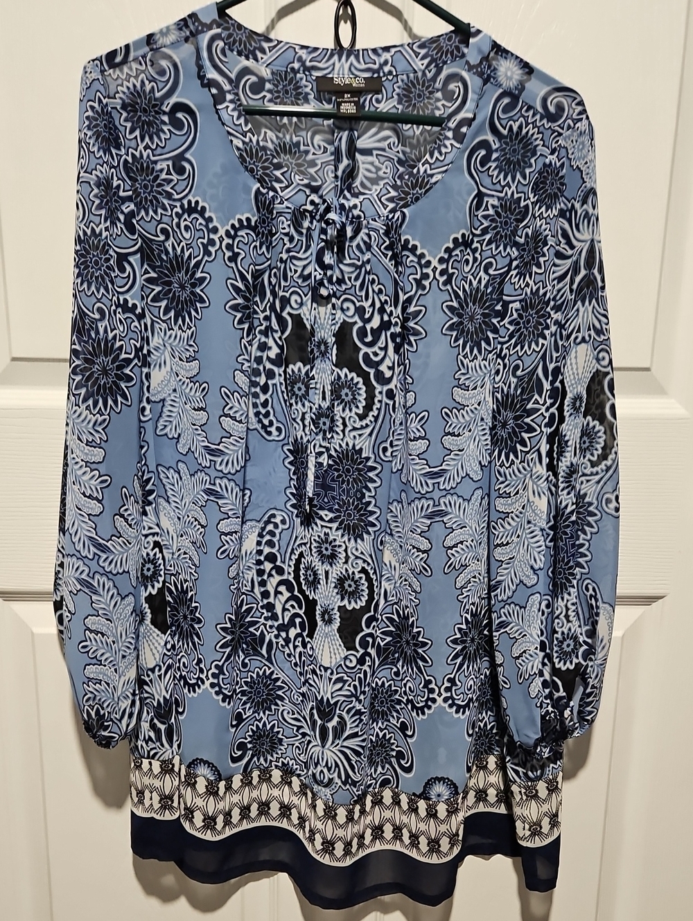 Style And Co Blue Floral Tie-Neck Blouse